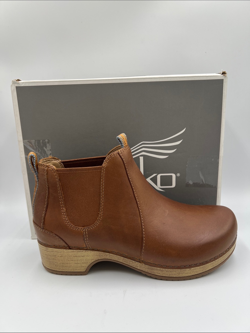 Dansko Becka oiled pull-up Chelsea ankle boots clog shoe brown tan new 38 8